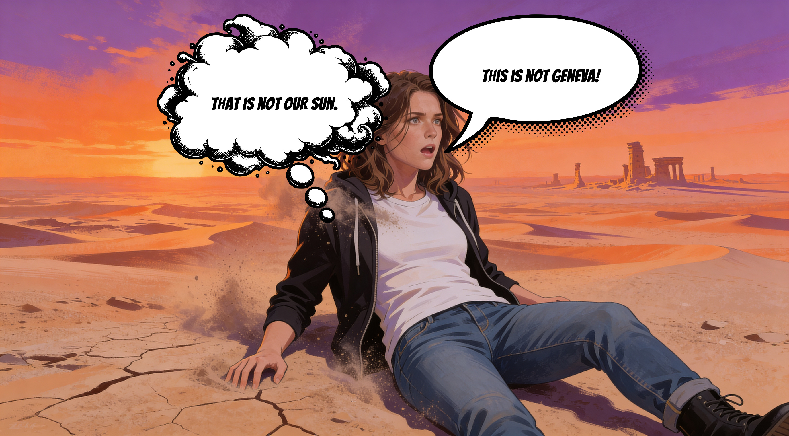 A lettered sunset panel.