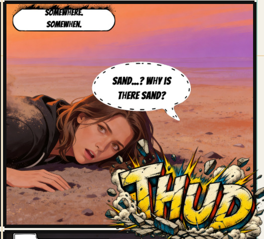 A THUD sound effect breaking out of a panel.