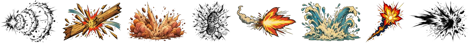 A row of sound effects from the Action Shapes pack.