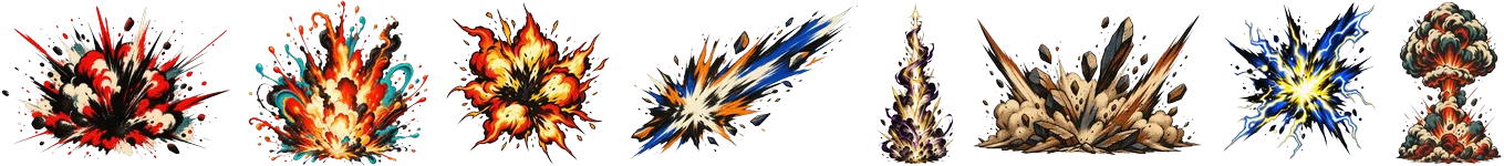 A row of sound effects from the Explosion Shapes pack.