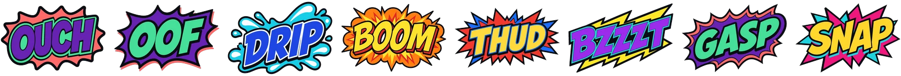 A row of sound effects from the Bold Flat Color pack.
