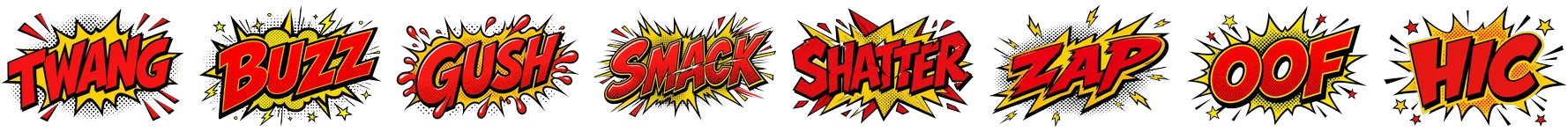 A row of sound effects from the Classic Halftone pack.