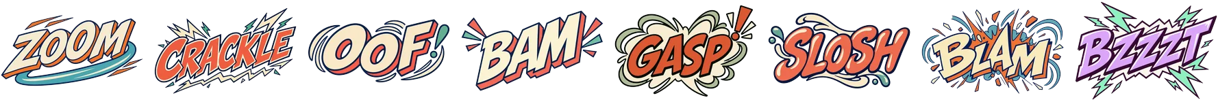 A row of sound effects from the Ligne Claire Pop pack.
